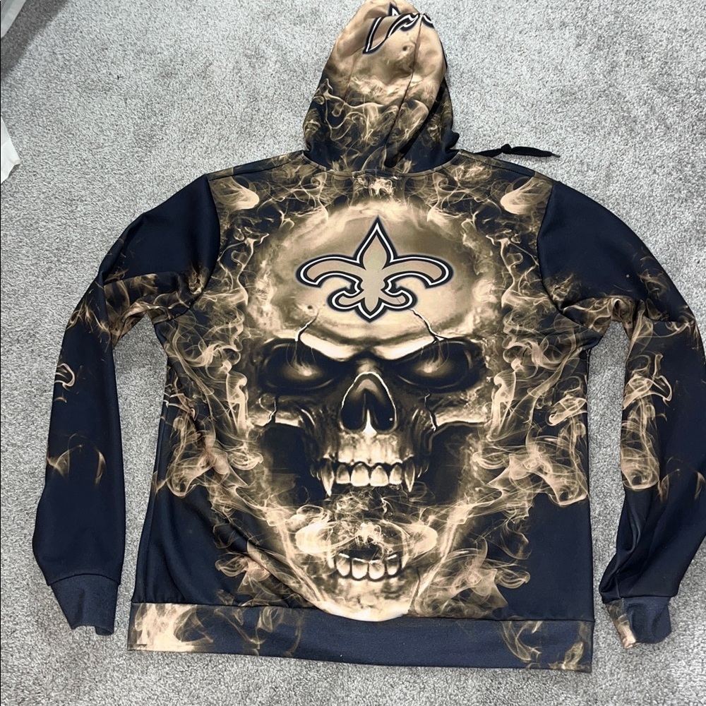 Grim Reaper Skull in Hell New Orleans Saints Hoo Dat Hoodie Hooded sweatshirt L - Picture 3 of 3
